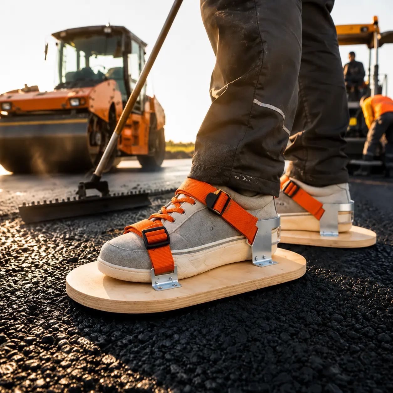 Asphalt Paving Shoes with Wooden Soles and Adjustable Straps