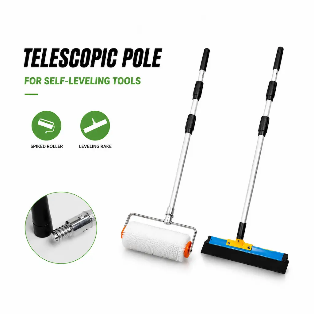 self leveling spiked roller, epoxy floor roller, self leveling roller, spike roller for self leveling, spiked roller with splash guard, floor leveling tools, self leveling cement tools, epoxy flooring tools, concrete leveling roller, bubble removal roller, floor coating roller, 20 inch spiked roller