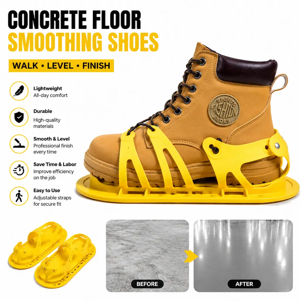 concrete finishing shoes, flooring shoes, self leveling shoes, epoxy flooring shoes, construction finishing shoes, anti slip work shoes, concrete leveling tools, industrial flooring shoes, lightweight work shoes, floor finishing tools