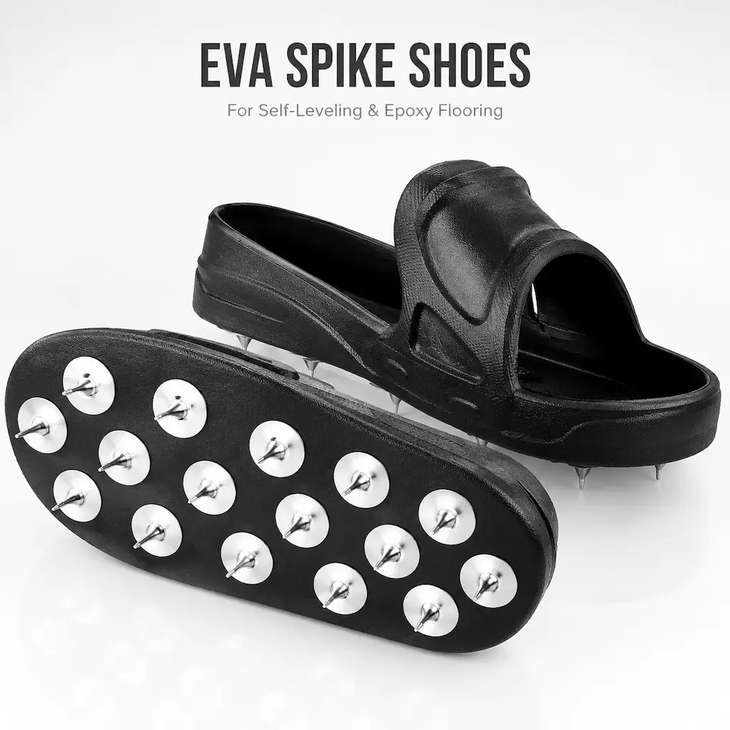 spike shoes, self leveling spike shoes, epoxy flooring shoes, construction spike shoes, heavy duty work shoes, anti slip flooring shoes, resin flooring shoes, industrial flooring tools, epoxy construction footwear, adjustable spike shoes