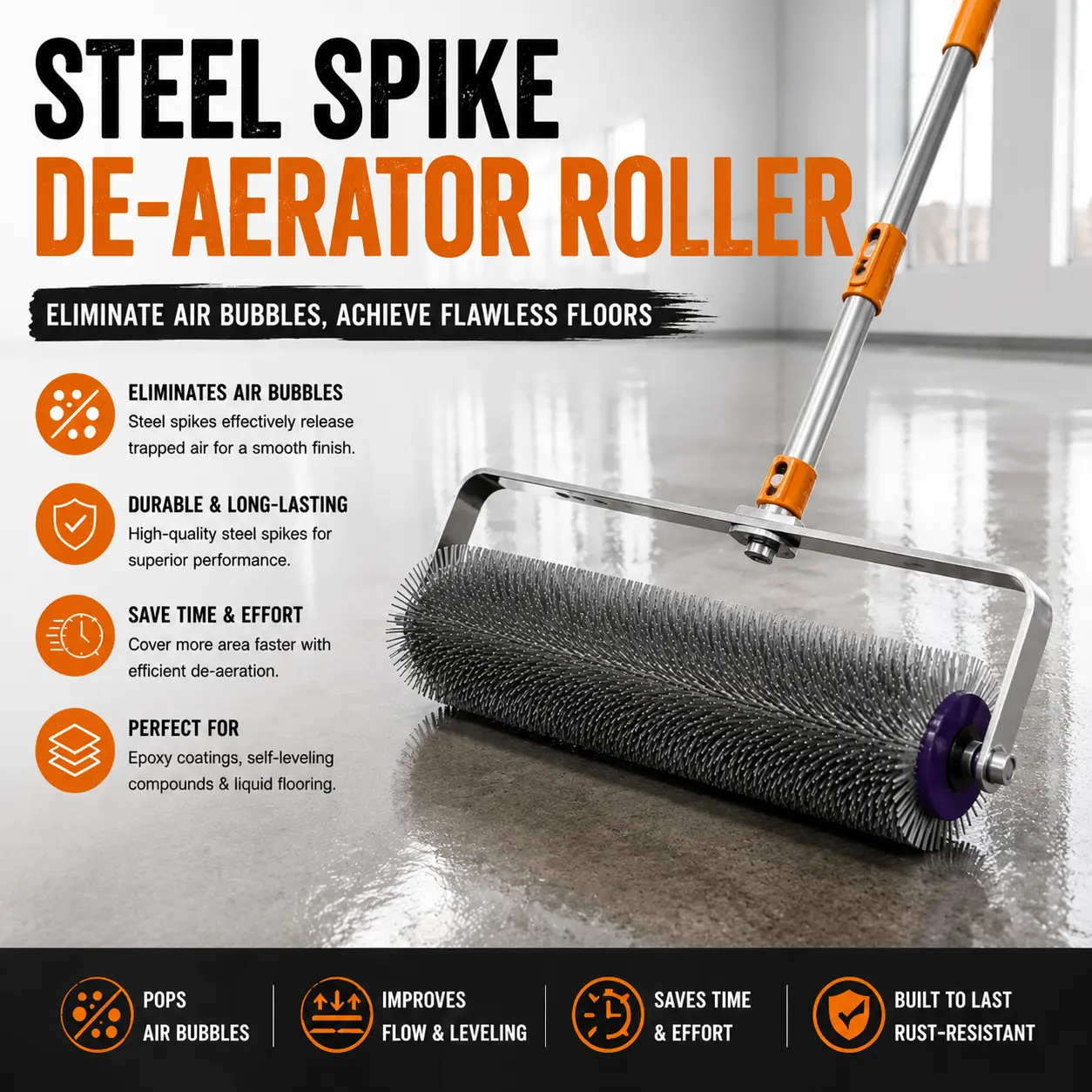 Steel Needle Spike Roller for Epoxy Floor | Self-Leveling Defoaming Too