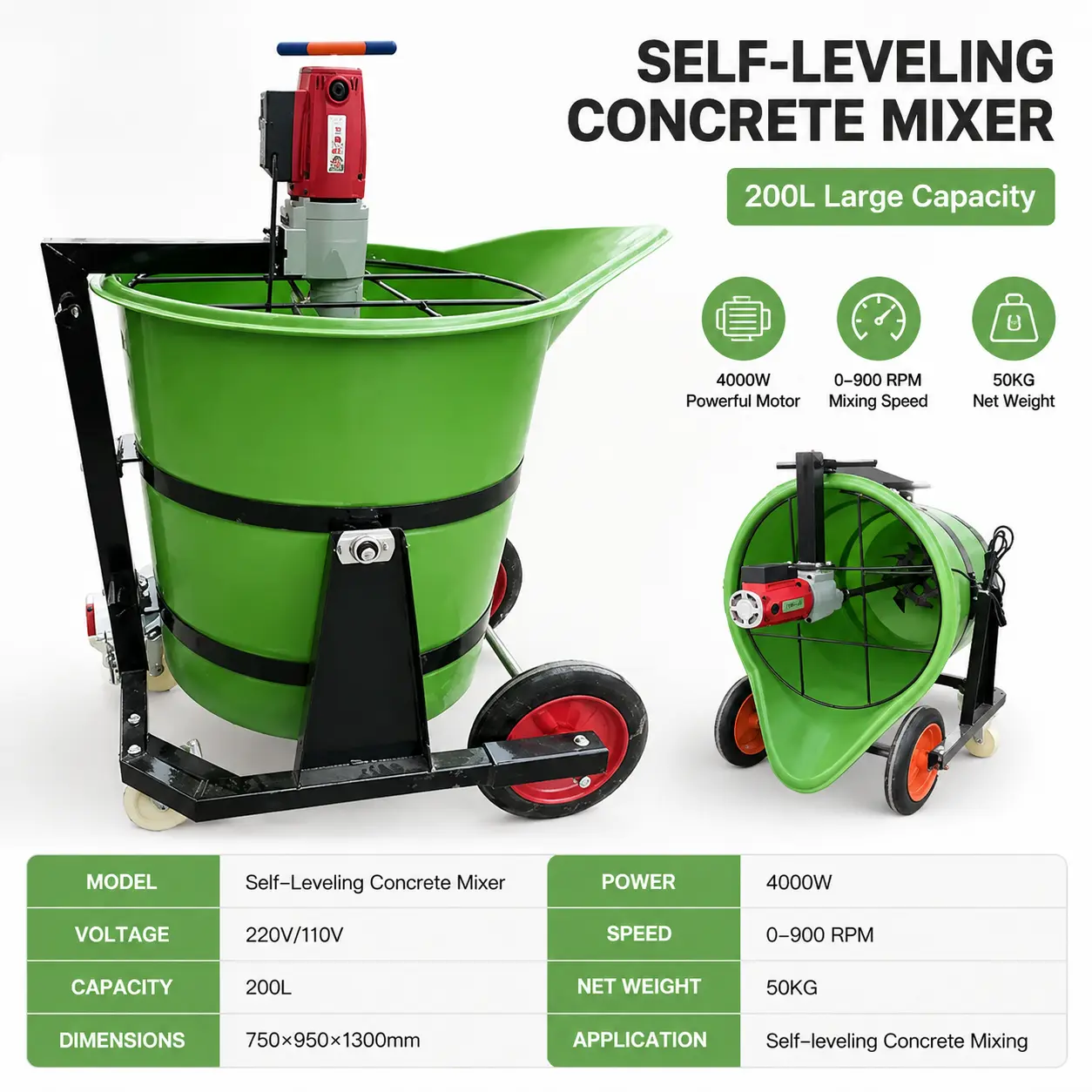 Self Leveling Mortar Mixer 100L/200L | Portable Flooring Mixer